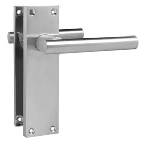 Z740 T Bar Satin Chrome Door Handles, Modern Lever on Latch Backplate, Pair - Handlestore