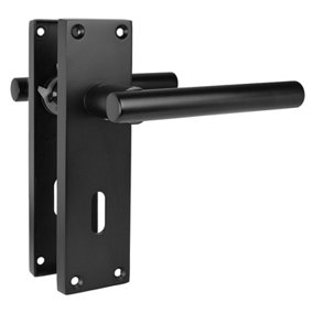Z741 T Bar Matt Black Door Handles, Modern Lever on Locking Backplate, Pair - Handlestore