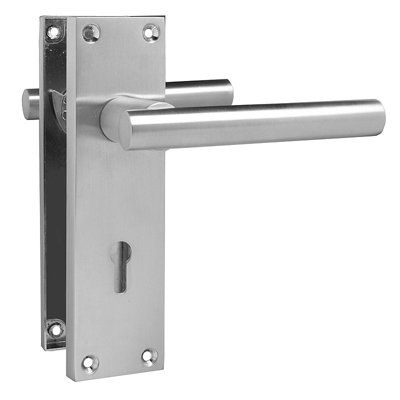 Z741 T Bar Satin Chrome Door Handles, Modern Locking Lever Backplate, Pair - Handlestore