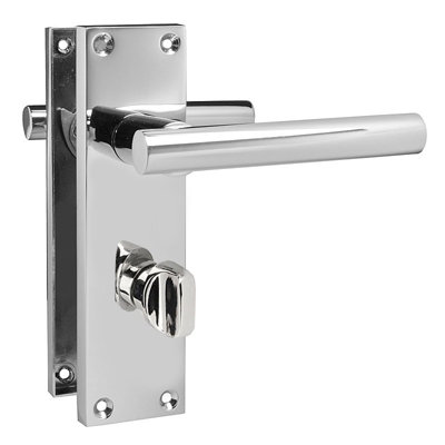 Z742 T Bar Chrome Door Handles, Modern Lever on Bathroom Backplate, Pair - Handlestore