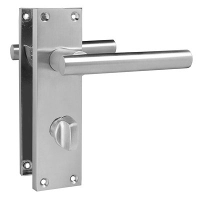 Z742 T Bar Satin Chrome Door Handles, Modern Bathroom Lever Backplate, Pair - Handlestore