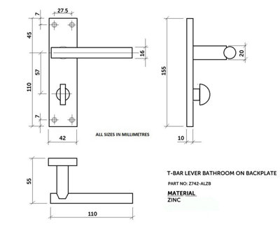 Z742 T Bar Satin Chrome Door Handles