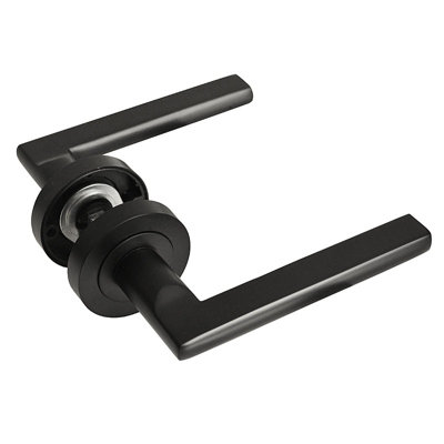 Z747 Lever Rose Matt Black Door Handles, Modern Flat Lever Design - Handlestore