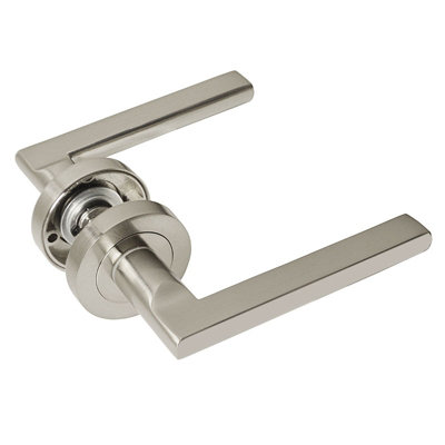 Z747 Lever Rose Satin Nickel Door Handles, Modern Flat Lever Design - Handlestore