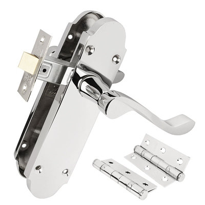 Z75 Scrolled Internal Door Handle Pack, Chrome, 63mm Latch, 3" Hinges - Handlestore