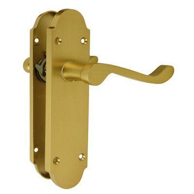 Z75 Victorian Scroll Satin Brass Internal Door Handles, Latch, 168 x 42mm DIY at B&Q