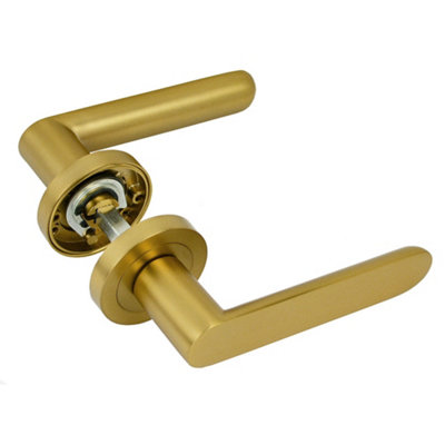 Z750 Lever Rose Door Handle, High Quality Satin Brass Finish - Handlestore