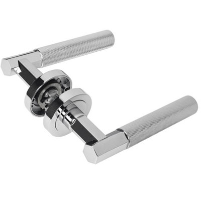 Z751 Hexagon Knurled Lever Rose Door Handles in Polished Chrome - Handlestore