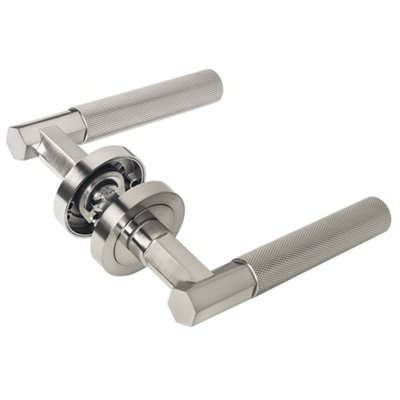 Z751 Hexagon Knurled Lever Rose Door Handles in Satin Nickel