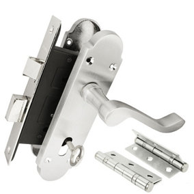 Z76 Scrolled Locking Door Handle Pack, Silver, 63mm Sashlock, 3" Hinge - Handlestore