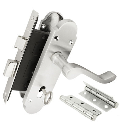 Z76 Scrolled Locking Door Handle Pack, Silver, 75mm Sashlock, 3