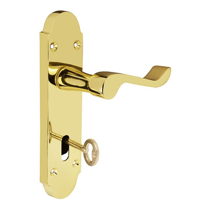 Z76 Victorian Scroll Lock Door Handles, Brass, Shaped, 168 x 42mm ...