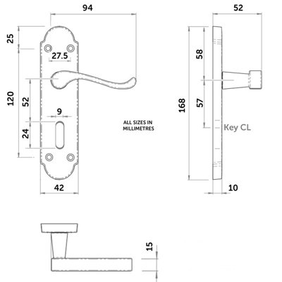 Z76 Victorian Scroll Lock Door Handles, Satin Brass, Shaped, 168 x 42mm ...