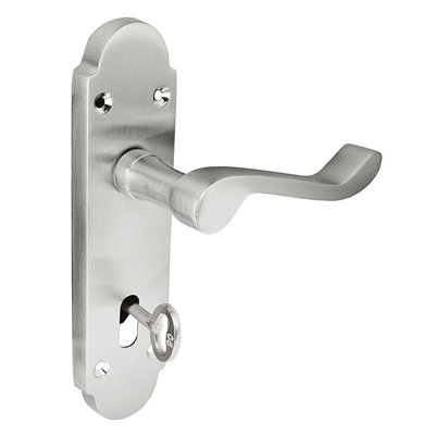 Z76 Victorian Scroll Lock Door Handles, Silver, Shaped, 168 x 42mm ...