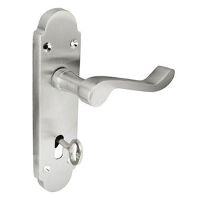 Z76 Victorian Scroll Lock Door Handles, Silver, Shaped, 168 x 42mm - Handlestore