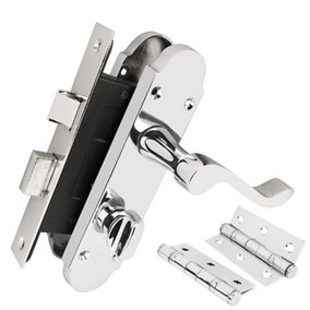 Z77 Scrolled Bathroom Door Handle Set, Chrome, 63mm Sashlock, 3" Hinge - Handlestore - Handlestore