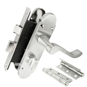 Z77 Scrolled Bathroom Door Handle Set, Silver, 63mm Sashlock, 3" Hinge - Handlestore