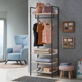 Zahra Bedroom Double Open Wardrobe 4 Shelves Furniture Storage Cupboard Ash Oak