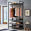 Zahra Bedroom Double Open Wardrobe 4 Shelves Furniture Storage Cupboard Black