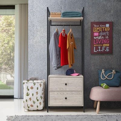 Zahra Bedroom Open Wardrobe 2 Drawers Ash Oak Furniture Storage ...