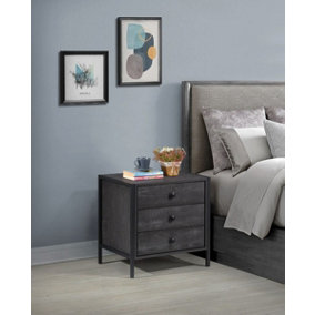 Zahra Bedside Table Cabinet Bedroom Furniture Nightstand 3 Drawer Black