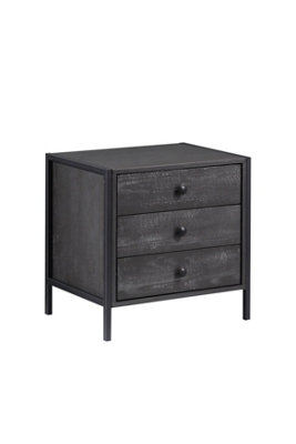 Zahra Bedside Table Cabinet Bedroom Furniture Nightstand 3 Drawer Black