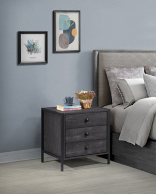Zahra Bedside Table Cabinet Bedroom Furniture Nightstand 3 Drawer Black