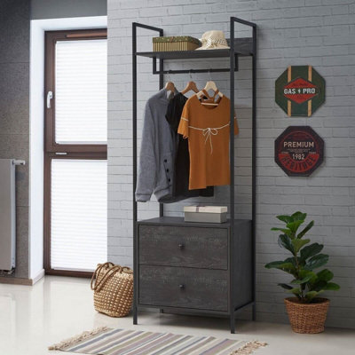 Zahra Open Wardrobe with 2 Drawers In Black With Metal Frame | DIY at B&Q