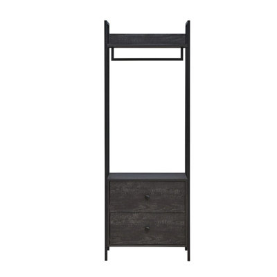 Zahra Open Wardrobe with 2 Drawers In Black With Metal Frame