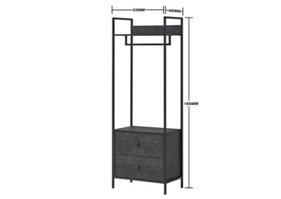 Zahra Open Wardrobe with 2 Drawers In Black With Metal Frame