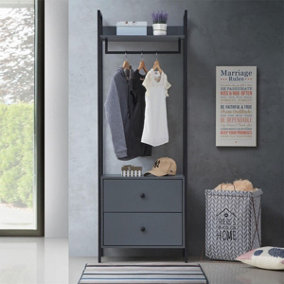 Zahra Open Wardrobe with 2 Drawers In Dark Grey With Metal Frame