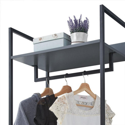 Zahra Open Wardrobe with 2 Drawers In Dark Grey With Metal Frame