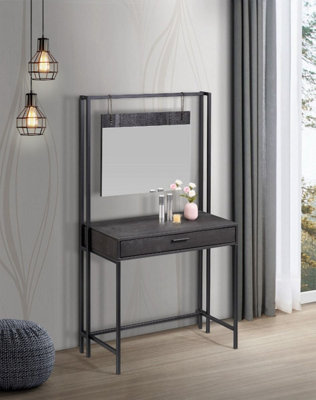 Zahra Urban Bedroom Dressing Vanity Makeup Table Mirror & Drawer Black