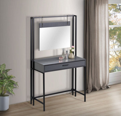 Zahra Urban Bedroom Dressing Vanity Makeup Table Mirror & Drawer Dark Grey