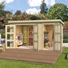 Zambezi XL-Log Cabin, Wooden Garden Room, Timber Summerhouse, Home Office - L400 x W259.7 x H210.9 cm