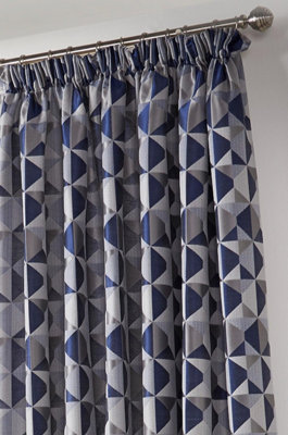 Zandi Pencil Pleat Curtains 117cm x 137cm Blue/Silver