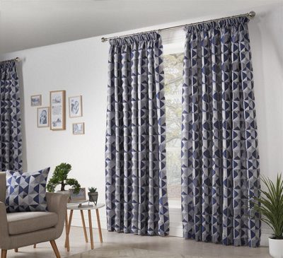 Zandi Pencil Pleat Curtains 168cm x 137cm Blue/Silver