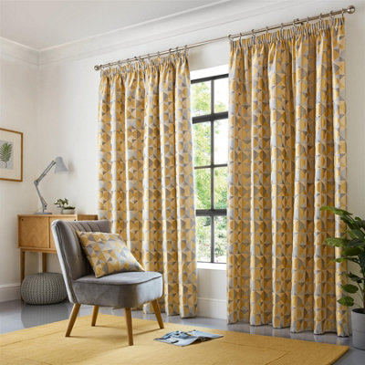 Zandi Pencil Pleat Curtains 168cm x 137cm Ochre/Silver