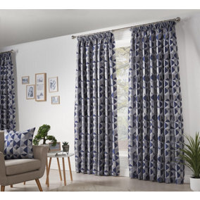 Zandi Pencil Pleat Curtains 168cm x 229cm Blue/Silver