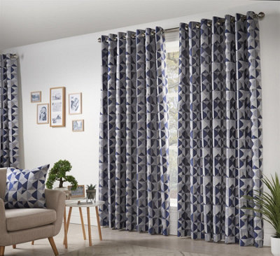 Zandi Ring Top Curtains 117cm x 137cm Blue/Silver