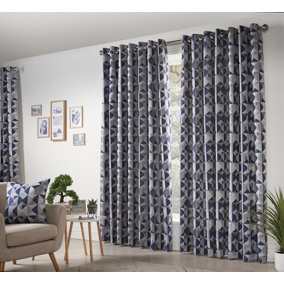 Zandi Ring Top Curtains 117cm x 137cm Blue/Silver