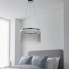 Zanita Chrome with Silver Waterfall Effect Modern 1 Light Colour Changing LED Ceiling Pendant