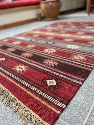 Zanskar Kilim Rug Handmade in Wool Geometric Design / 180 cm x 270 cm