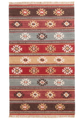 Zanskar Kilim Rug Handmade in Wool Geometric Design / 75 cm x 120 cm