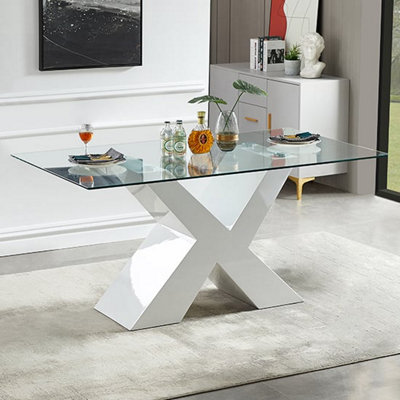 Zanti Clear Glass Dining Table With White High Gloss Legs