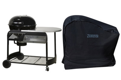 Zanussi Charcoal Trolley BBQ with Cover Premium Kettle Barbecue Black ZCBBQ22TK-C