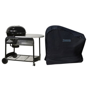 Zanussi Charcoal Trolley BBQ with Cover Premium Kettle Barbecue Black ZCBBQ22TK-C