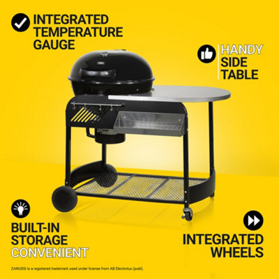 Zanussi Charcoal Trolley BBQ with Cover Premium Kettle Barbecue Black ZCBBQ22TK-C