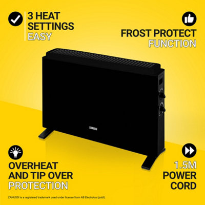 Zanussi Electric Convection Heater Convector Radiator 2000W Black Freestanding ZCVH4004B - 3