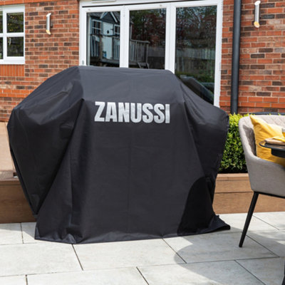 Zanussi Gas BBQ 3 Burner with Cover and Side Burner Black and Stainless Steel ZGBBQ3B01-C